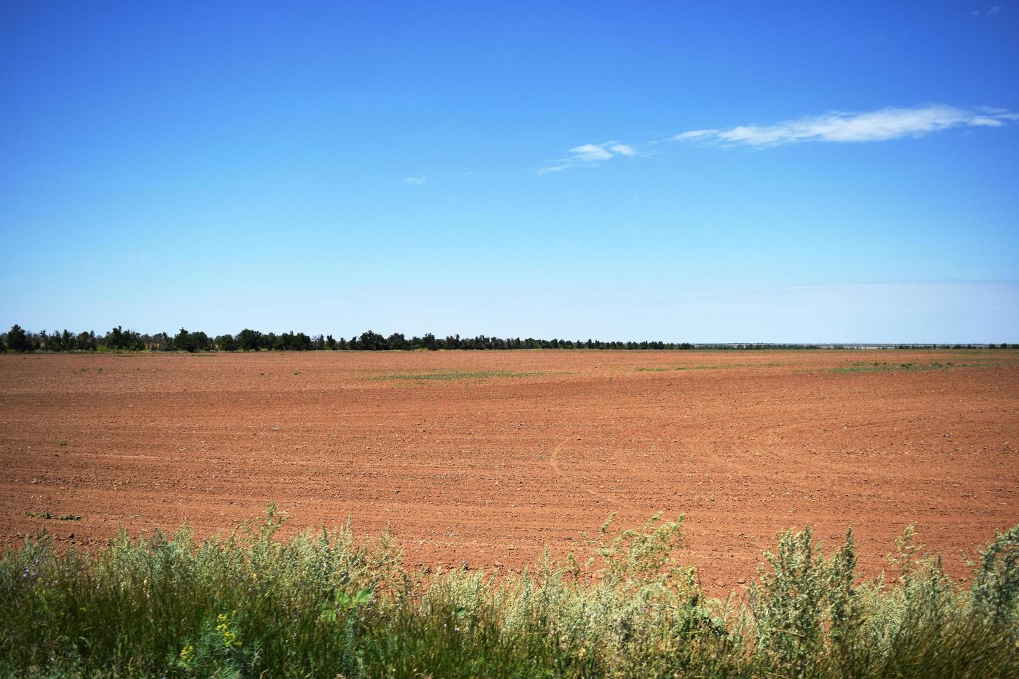 plowed field before sowing in sunny weather photo