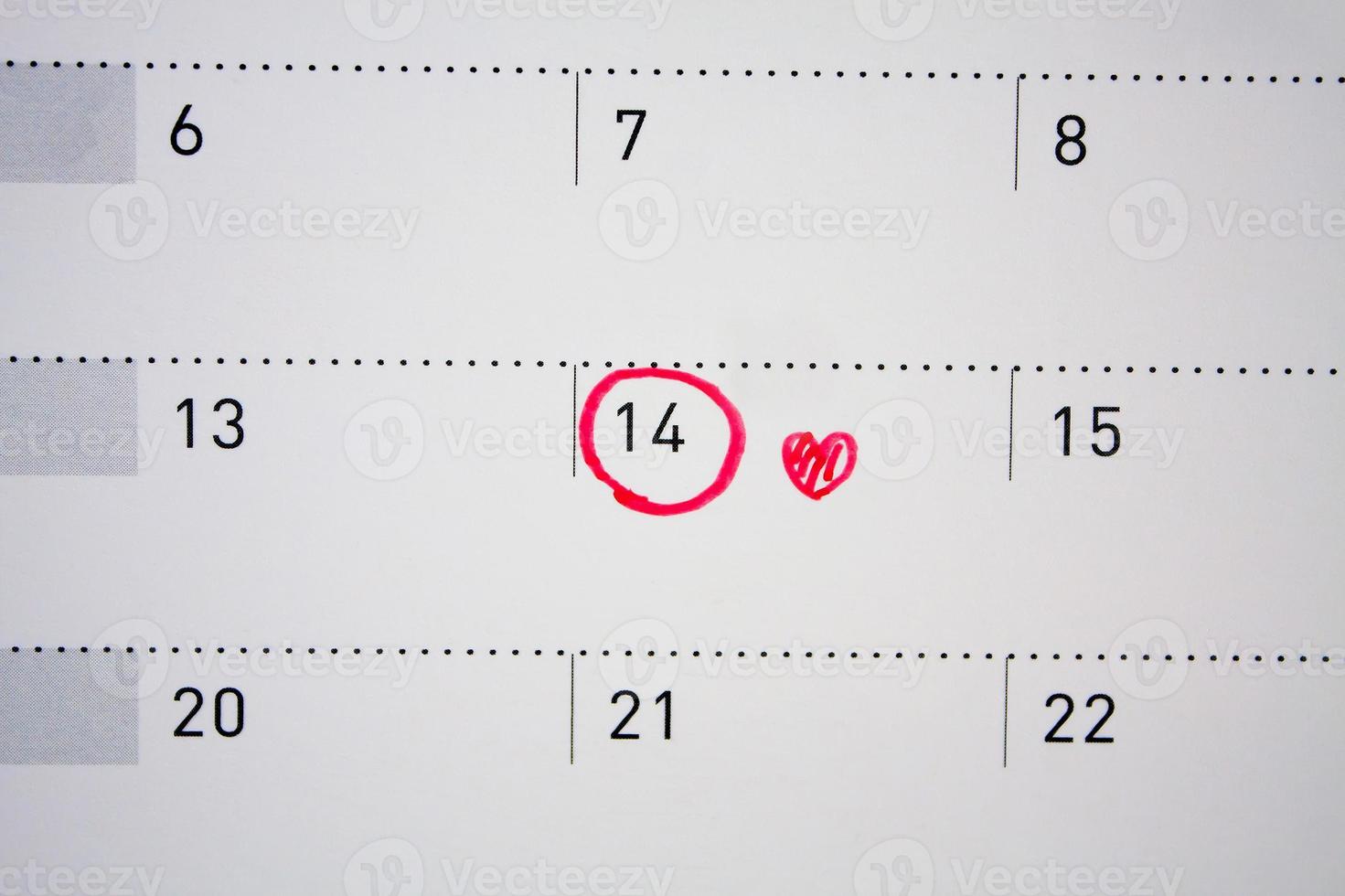 día de san valentín 14 de febrero marca en el calendario foto