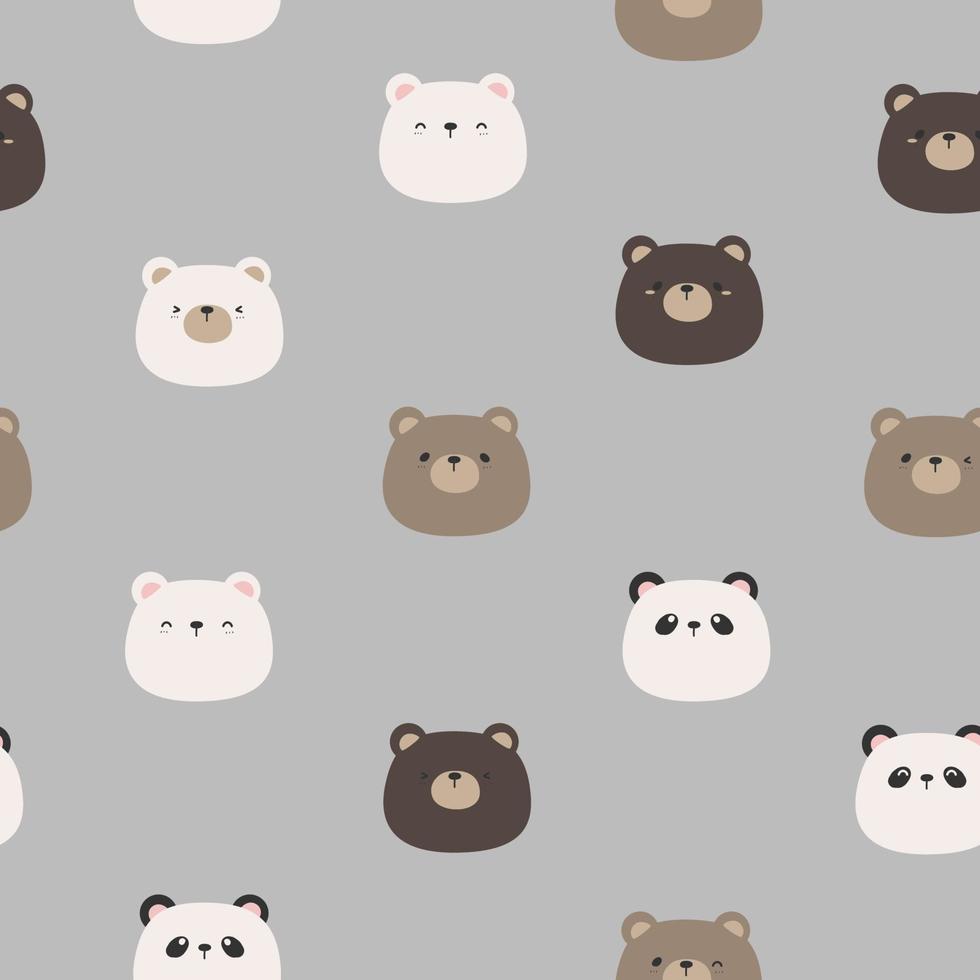Seamless pattern with cute bear head cartoon vector