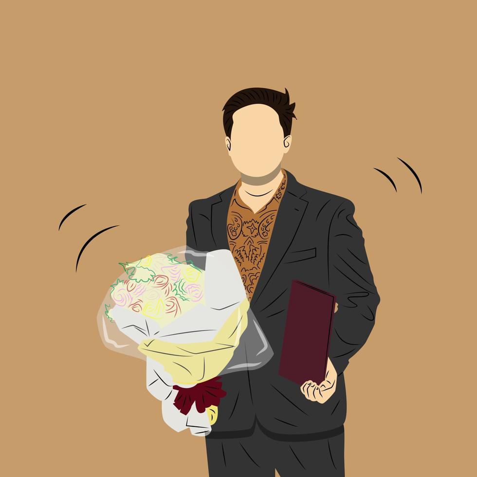 A Man Celebrating College Graduate and Holding Wreaths vector