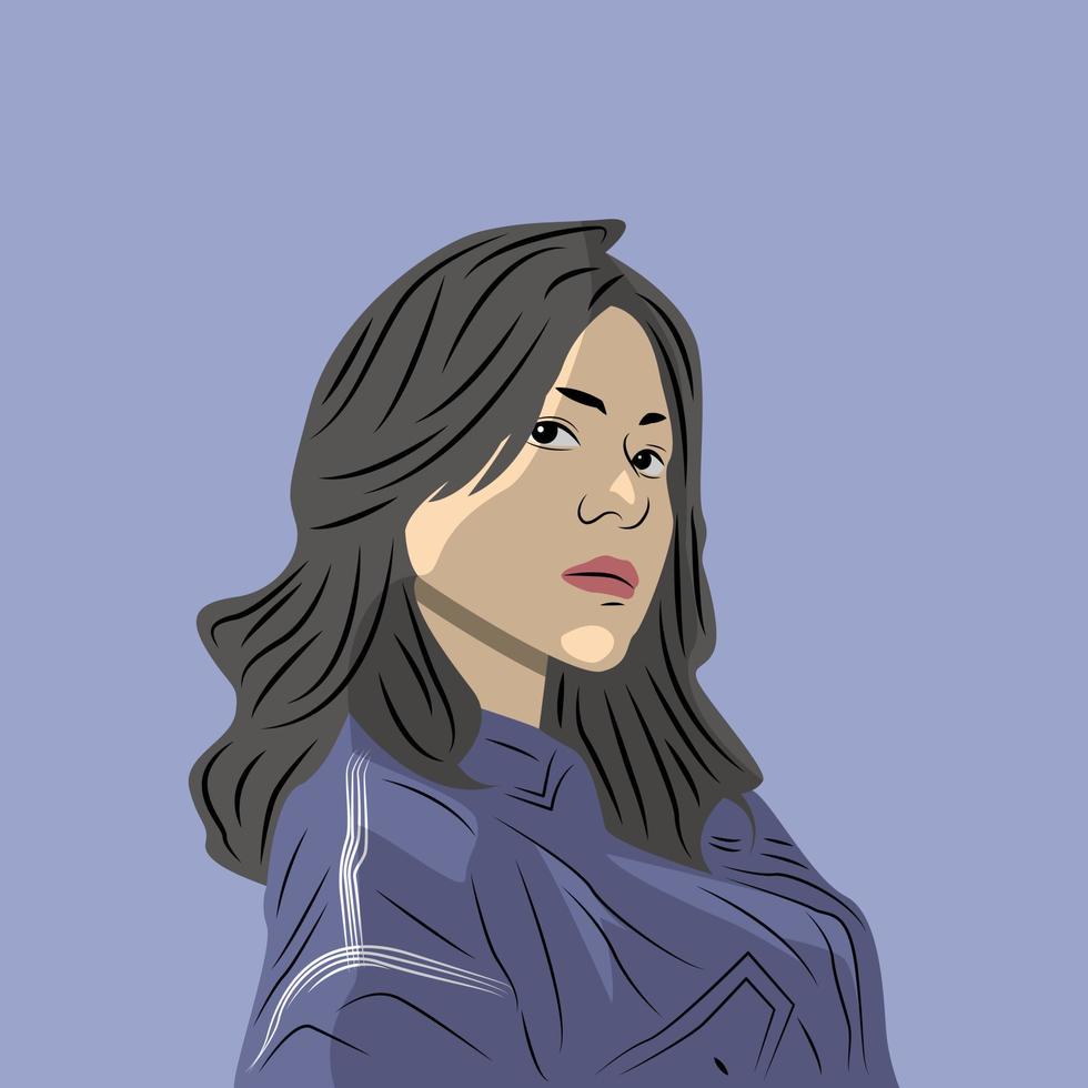 Potrait de arte de mujer hermosa con fondo azul. ilustración vectorial vector