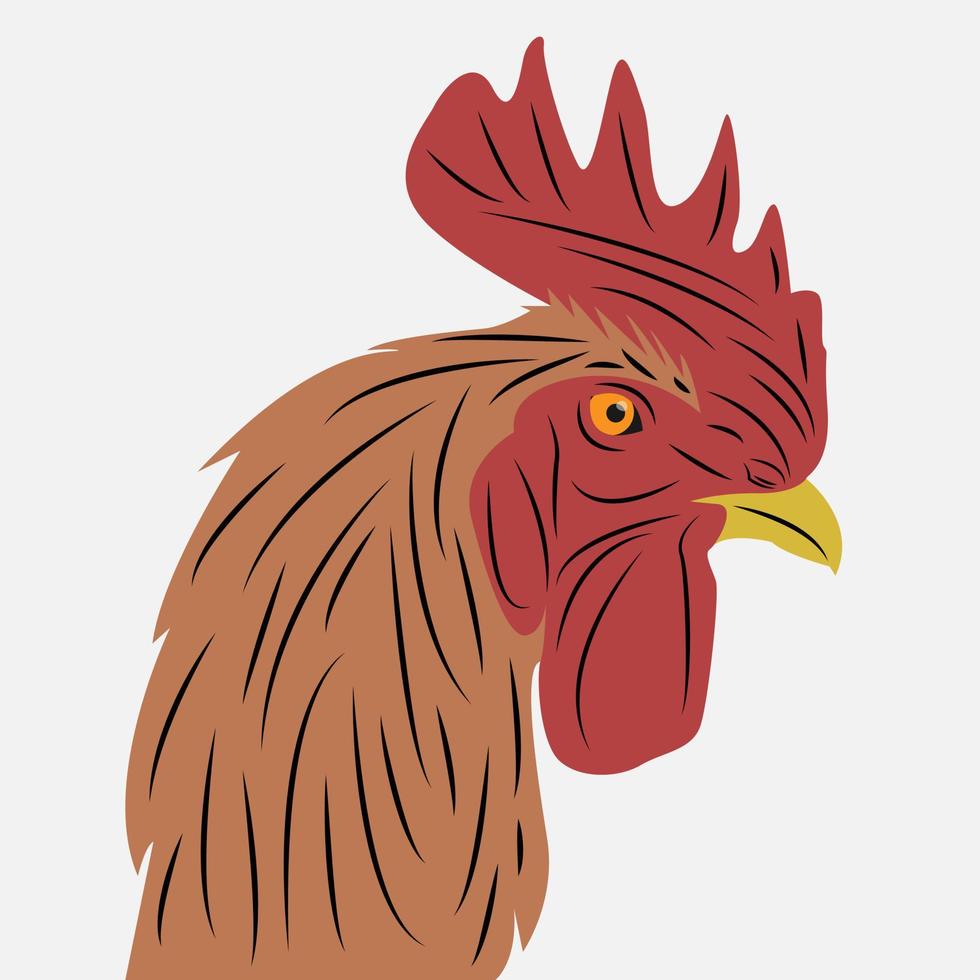 el vector de cabeza de gallo marrón se ve fuerte con reflejos de ojos afilados, adecuado para logotipos, restaurantes que venden pollo frito y otros