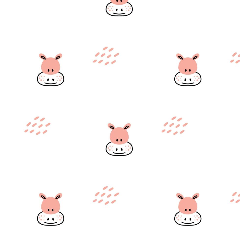 Childish pattern with hippopotamus. Doodle style. Cute pattern with hippopotamus head. vector illustration.