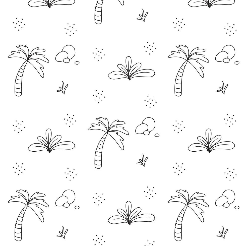 Childish pattern with palm trees. Pattern with exotic plants. Hand-drawn pattern with jungle. Doodle style. vector