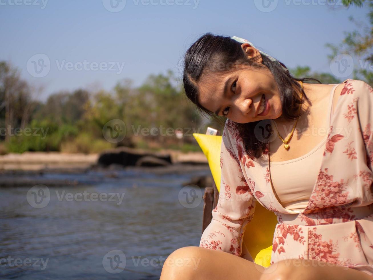 Woman and river photo