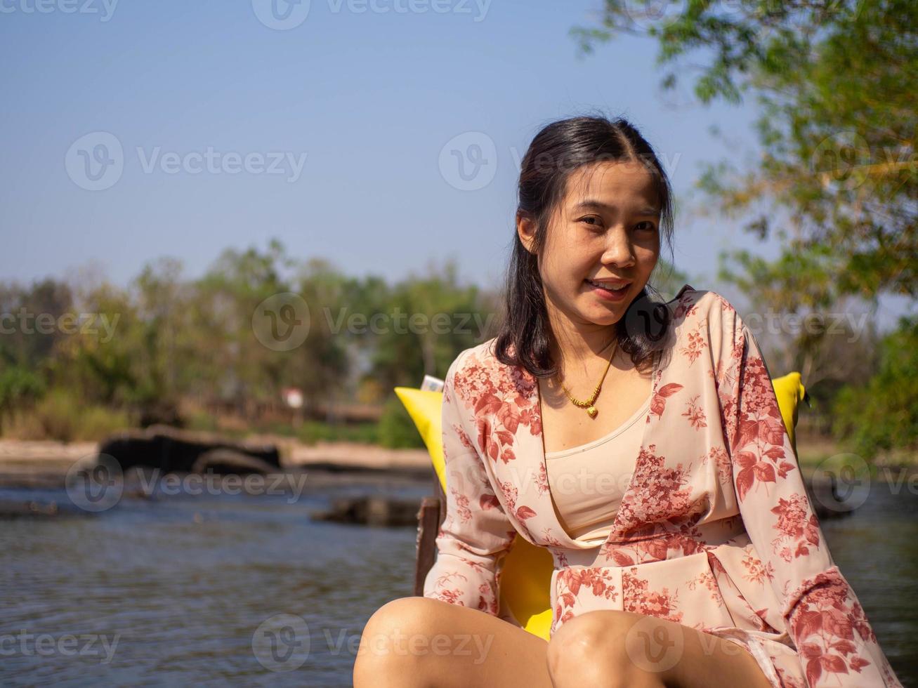 Woman and river photo