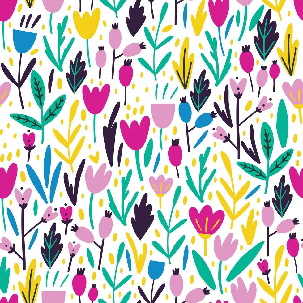 seamless pattern with bright, colorful flowers. Spring. flat modern vector illustration