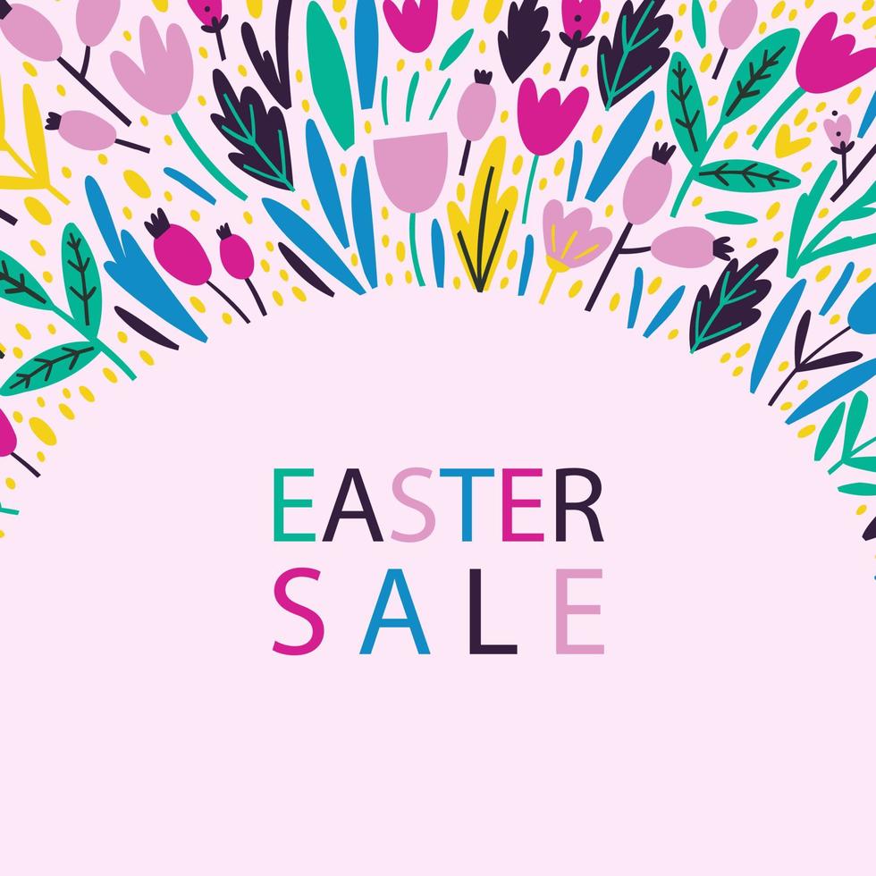 template design with flowers. spring sale, flat modern vector illustration