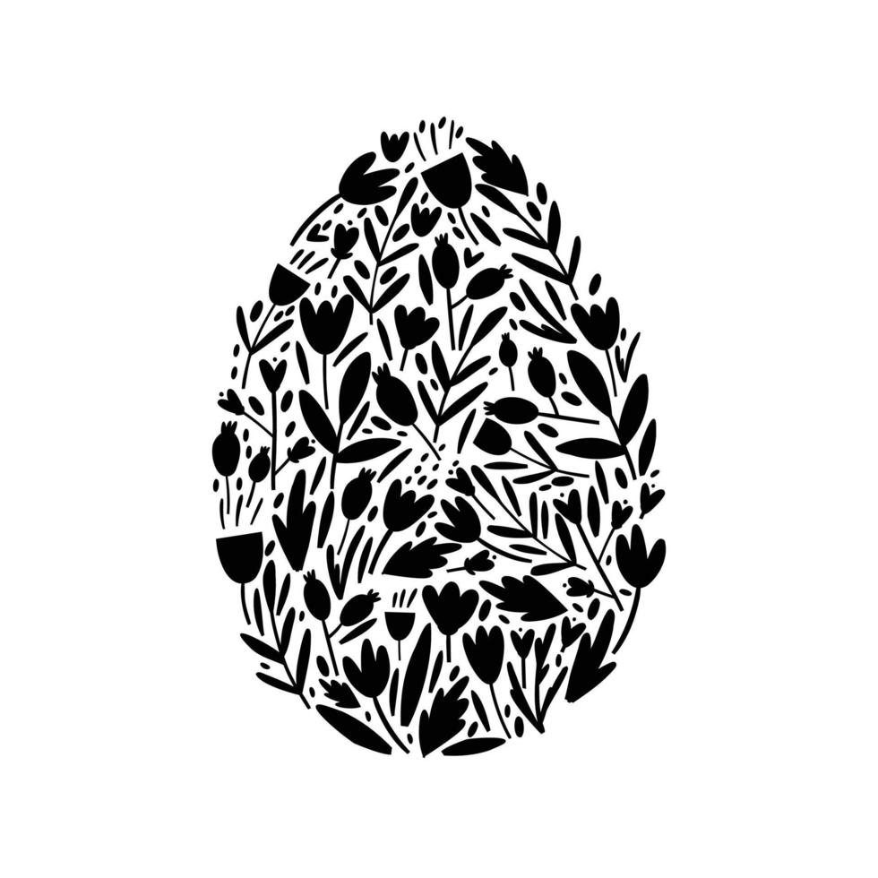 Easter egg silhouette from flowers. flat vector illustration hand drawn.