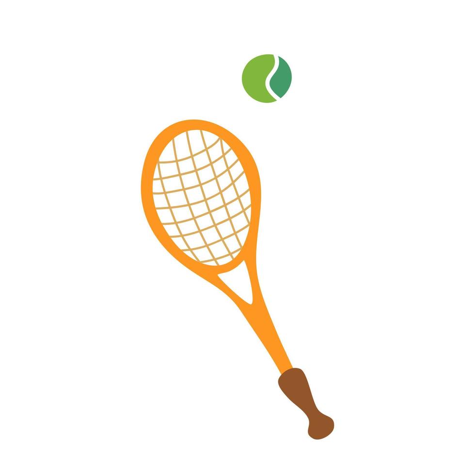 Tennis racket and a green ball. Vector sports illustration in cartoon style.