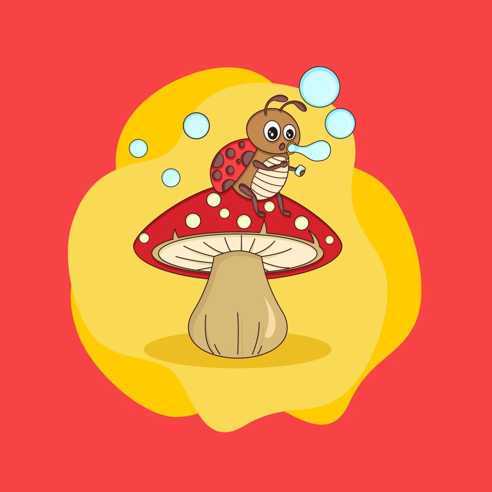 cute bug on mushroom vector