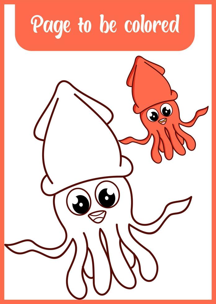 coloring page for kid . cute squid vector