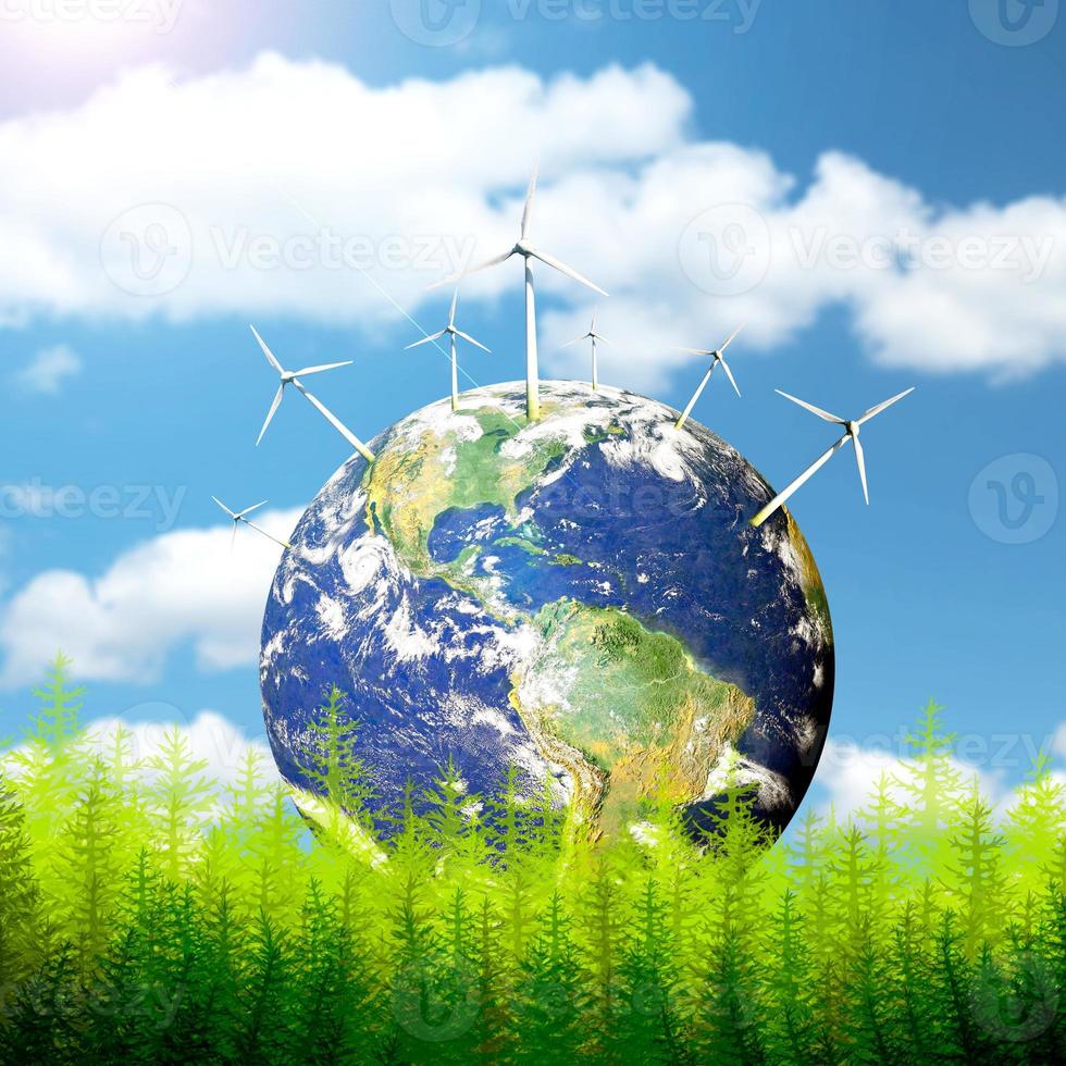 mundo de la energía eólica. la turbina produce energía limpia. energía alternativa foto