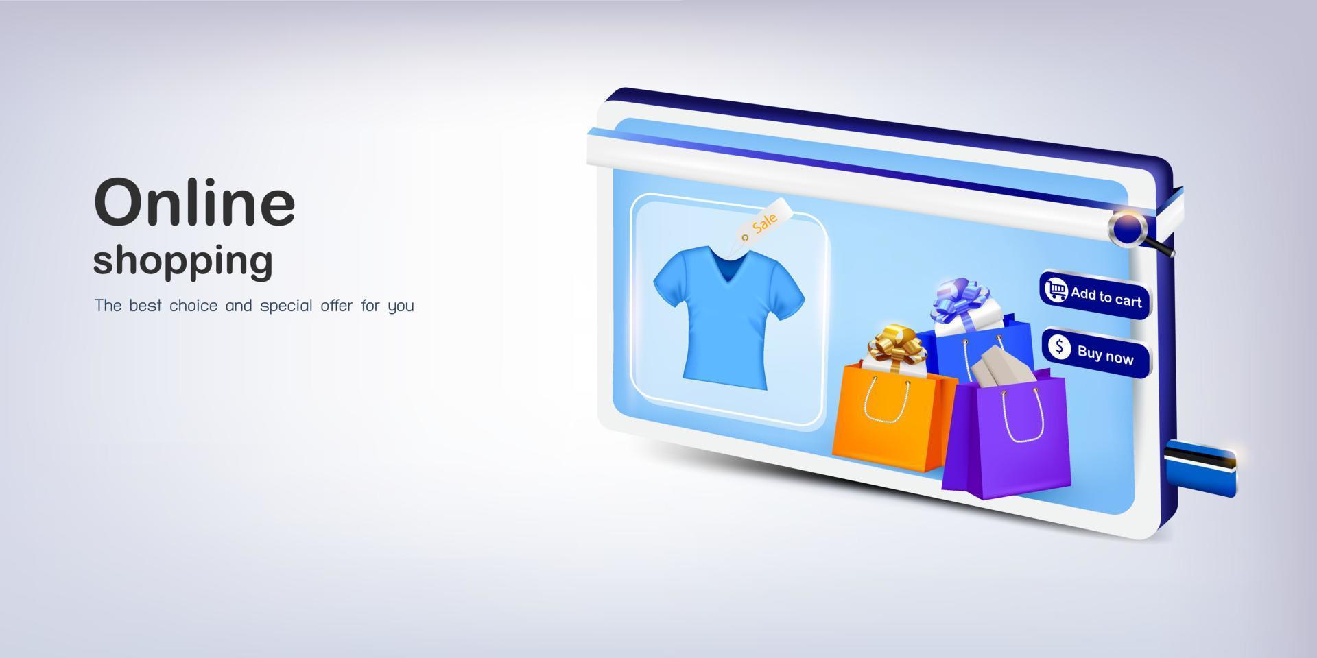 Shirt with shopping bag and card for online shopping vector