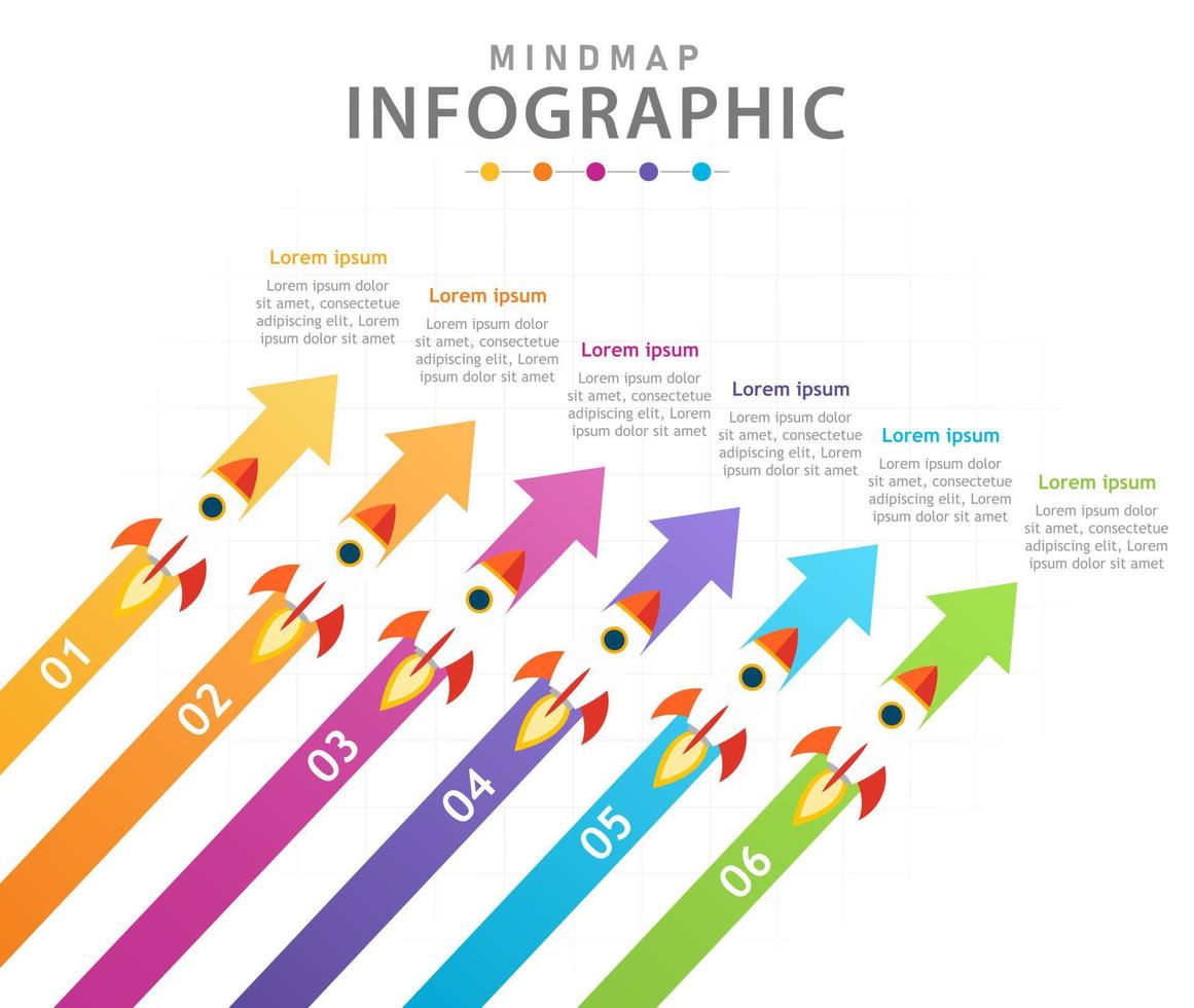 Infographic template for business. 6 Steps Modern Mindmap diagram with Space theme, presentation vector infographic.