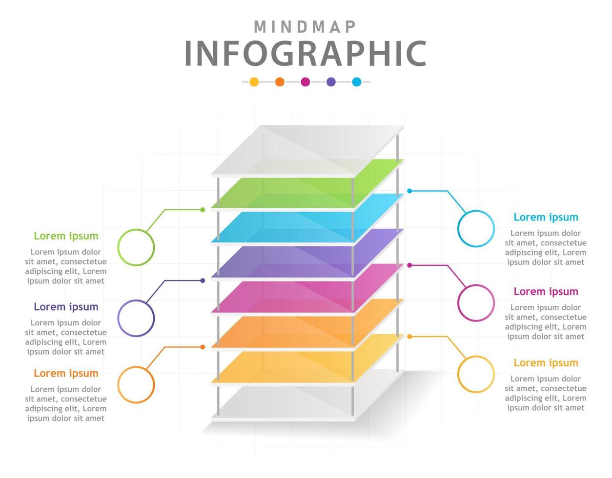 Infographic template for business. 6 Steps Modern Mindmap diagram with layers, presentation vector infographic.