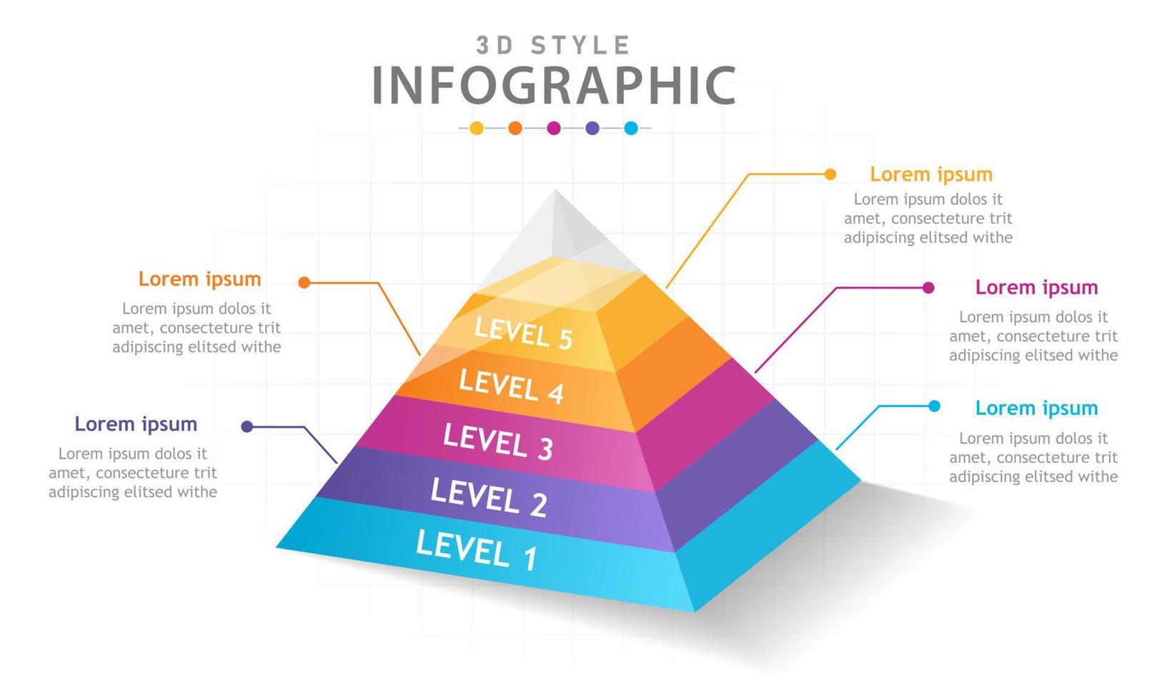 plantilla infográfica para negocios. Diagrama de nivel de pirámide de mapa mental moderno de 5 pasos, infografía vectorial de presentación. vector