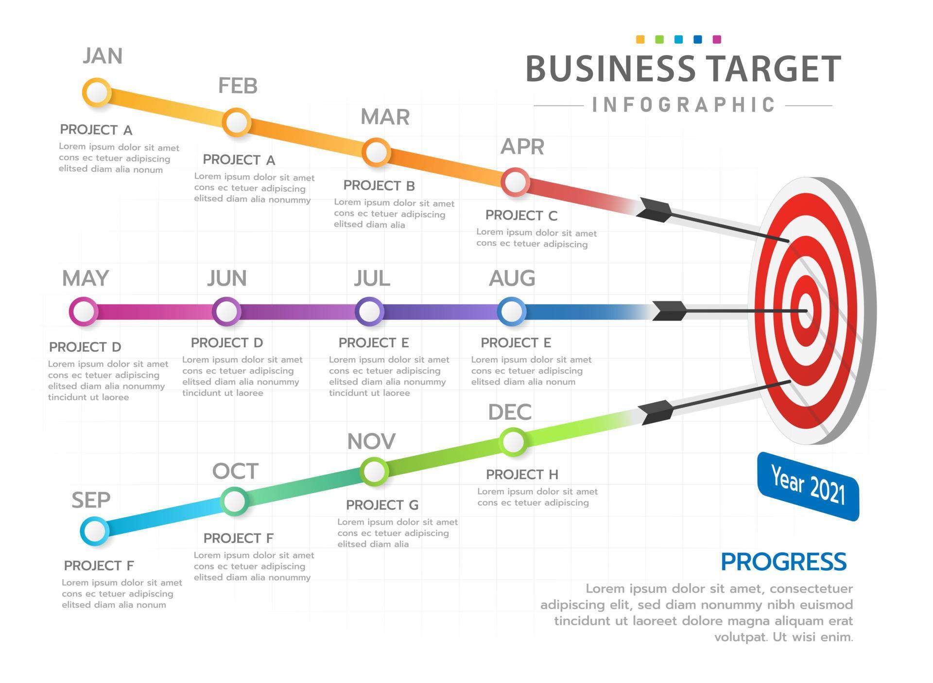 Infographic template for business. Modern Target diagram with project
