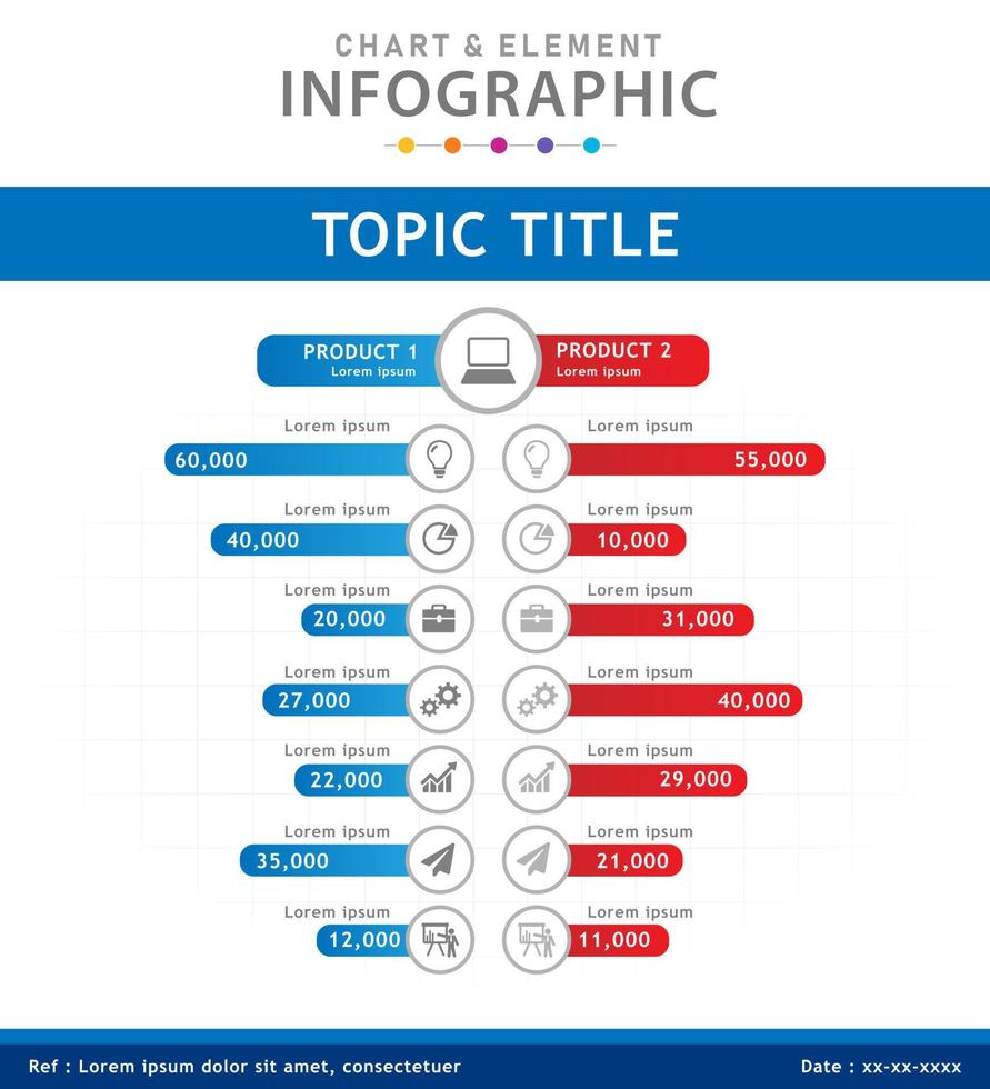 Infographic template for business. 7 Steps Modern Chart Element diagram with comparison graph, presentation vector infographic.