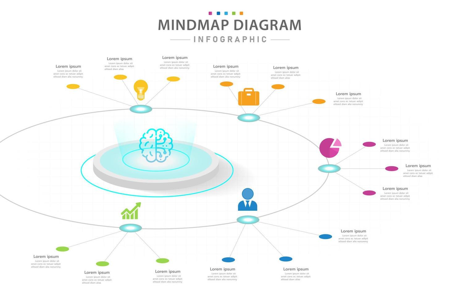 plantilla infográfica para negocios. Diagrama de mapa mental moderno de 5 pasos con estilo futurista, infografía vectorial de presentación. vector