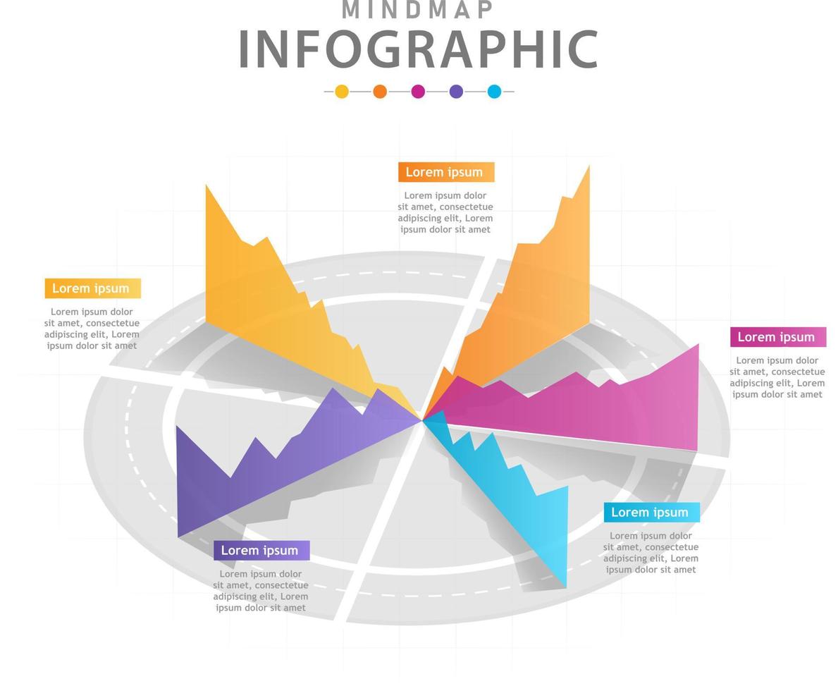 plantilla infográfica para negocios. Diagrama de mapa mental moderno de 5 pasos con gráfico 3d, infografía vectorial de presentación. vector