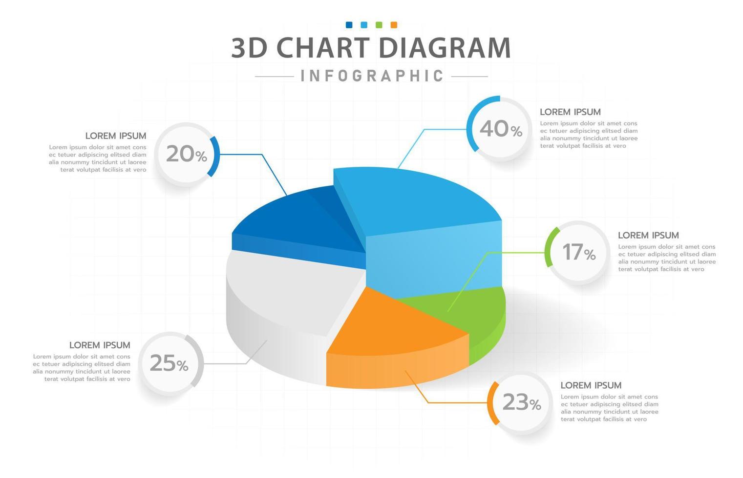 plantilla infográfica para negocios. Diagrama de gráfico circular 3d moderno de 5 pasos, infografía vectorial de presentación. vector