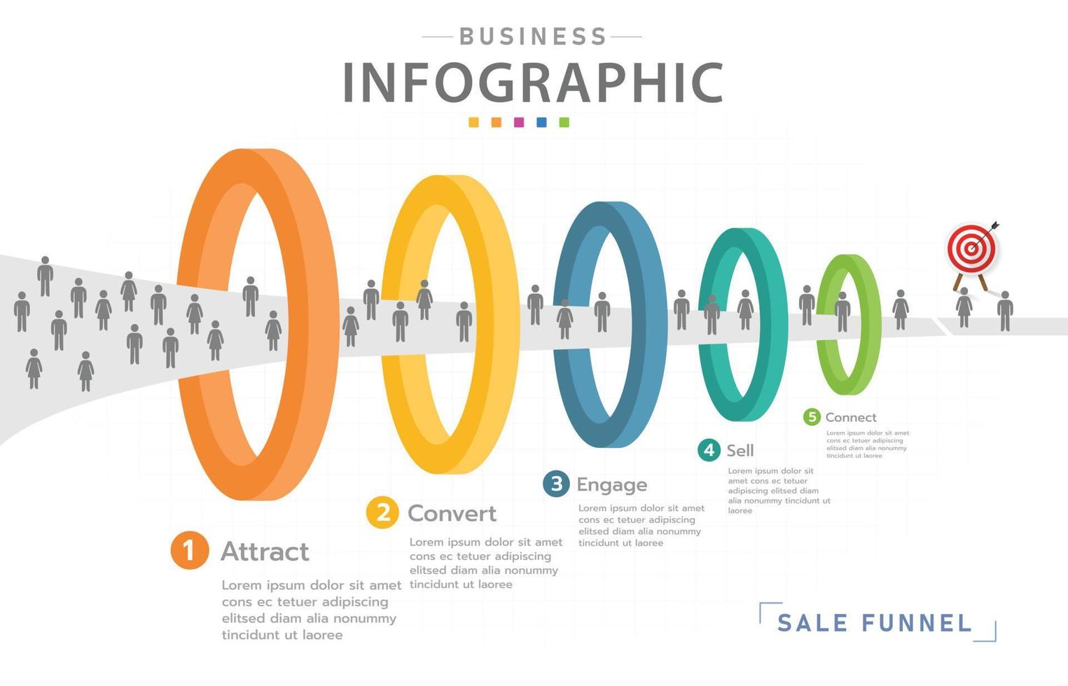 Infographic 5 Level Modern Sales funnel diagram. vector