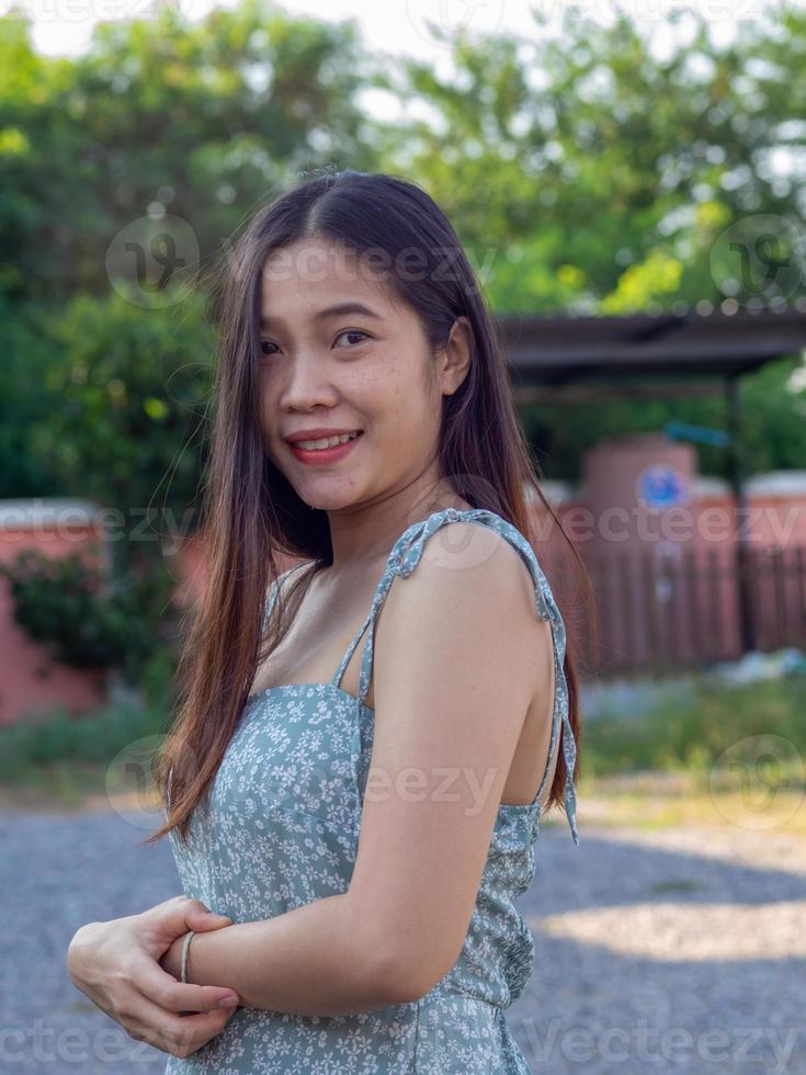 Woman wearing Sky blue dress photo