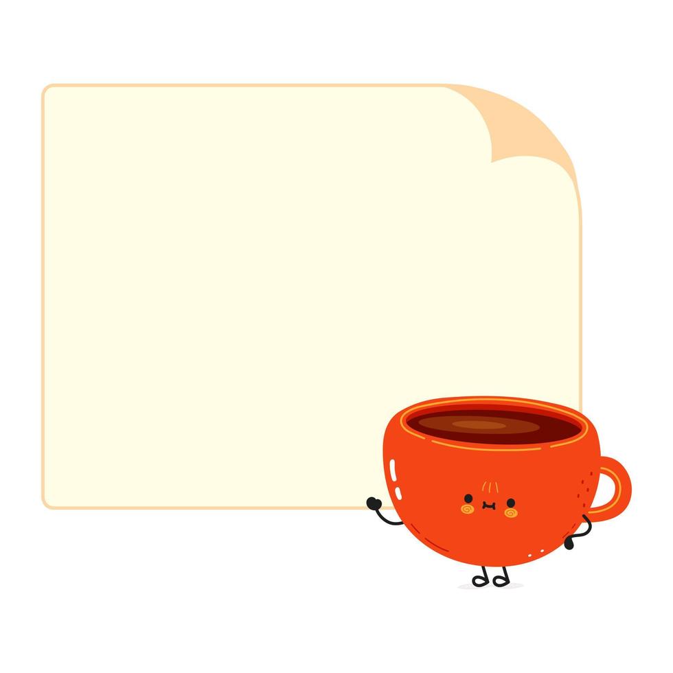 Linda taza divertida de personaje de café con burbuja de habla. icono de ilustración de personaje kawaii de dibujos animados dibujados a mano vectorial. aislado sobre fondo blanco. concepto de personaje de taza de café vector