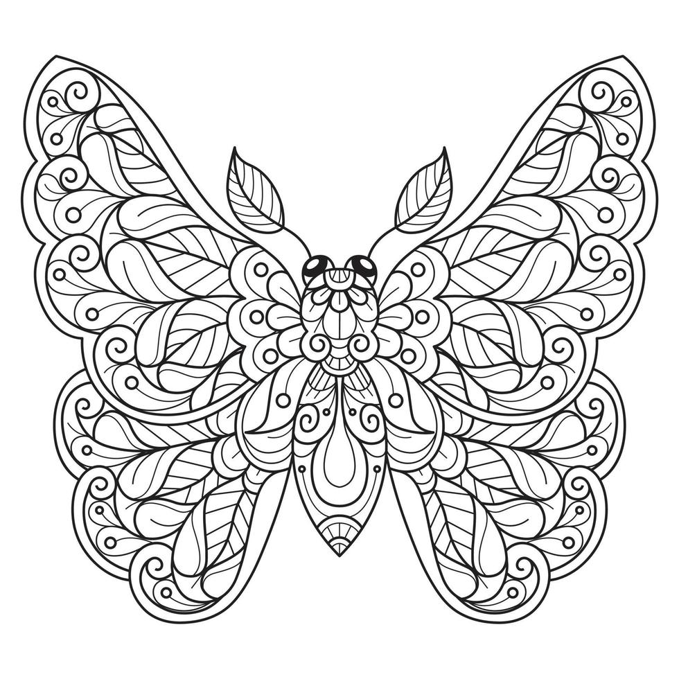 Cute butterfly hand drawn for adult coloring book vector