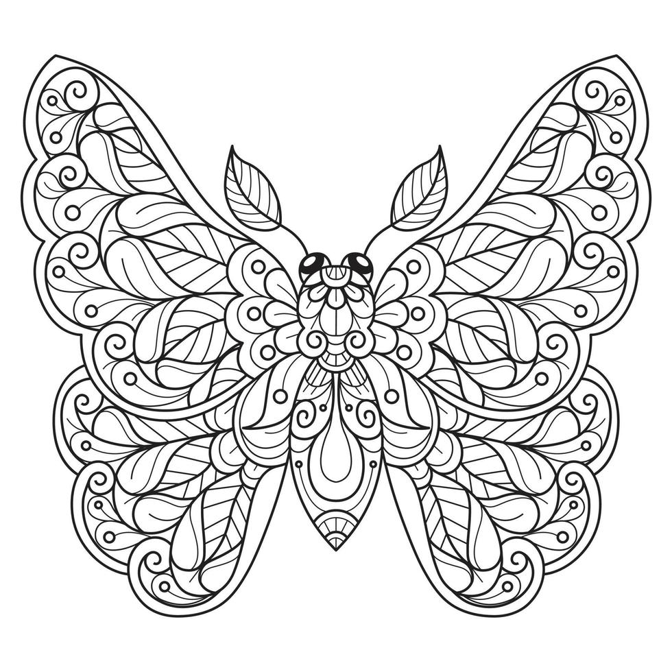 linda mariposa dibujada a mano para un libro de colorear para adultos vector