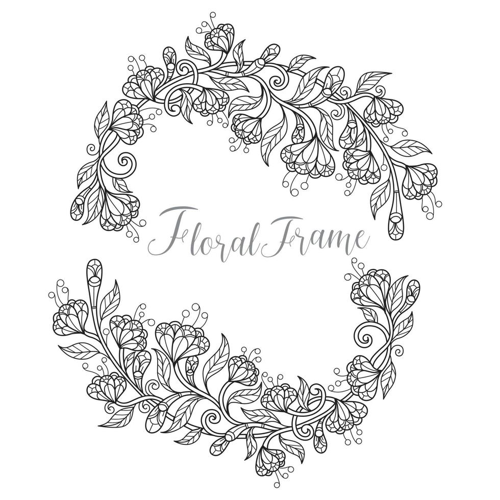 Circle flower frame hand drawn for adult coloring book vector