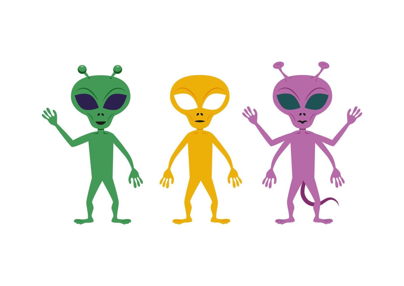 Set of three colorful aliens in different positions. Vector illustration of three different aliens