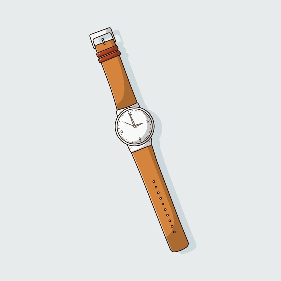 Leather Wristwatch Vector Icon Illustration. Watch. Accessories. Flat Cartoon Style Suitable for Web, Landing Page, Banner, Flyer, Sticker, Wallpaper, Background, Mobile App, UI