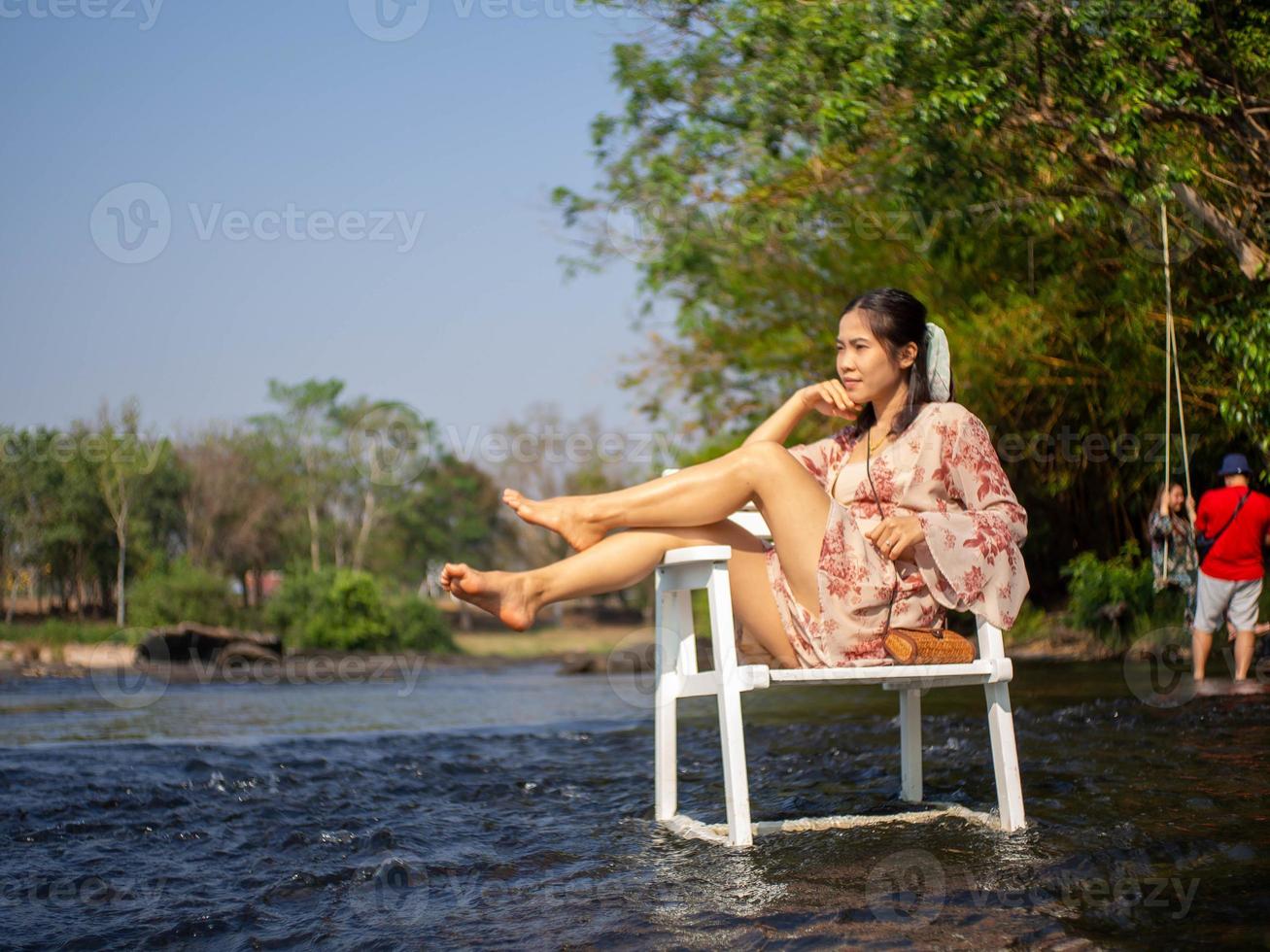 Woman and river photo