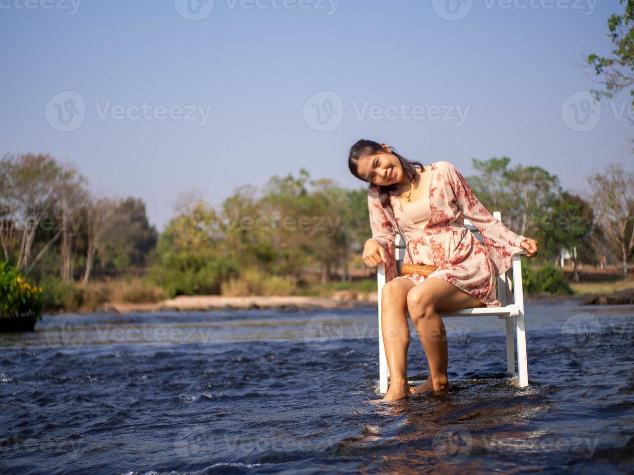 Woman and river photo