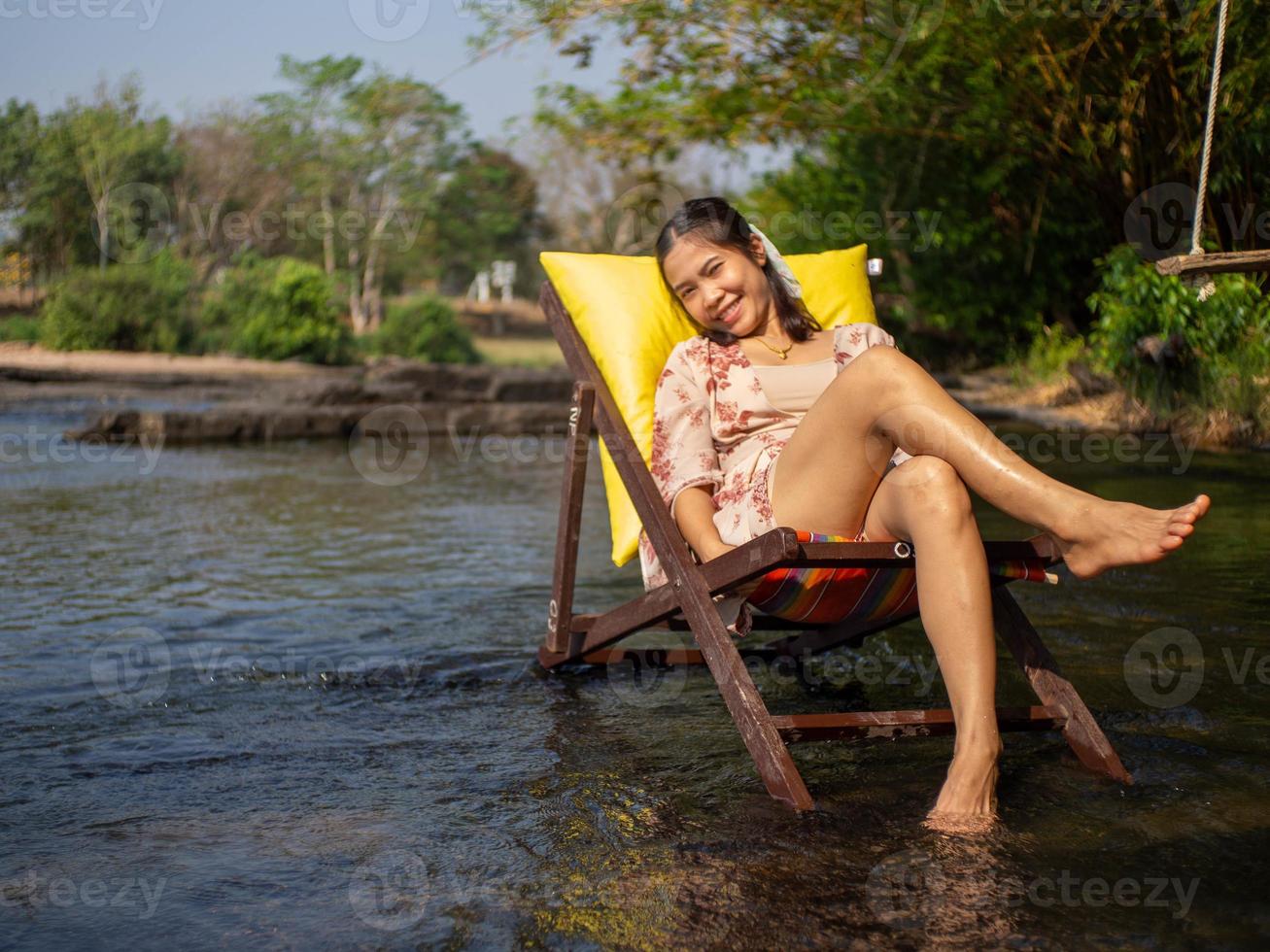 Woman and river photo