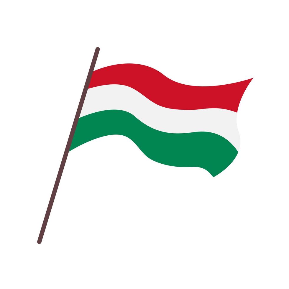 Waving flag of Hungary country.  Isolated hungarian tricolor flag on white background. Vector flat illustration