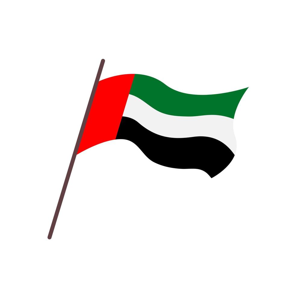 Waving flag of UAE, United Arab Emirates. Isolated flag on white background. Vector flat illustration