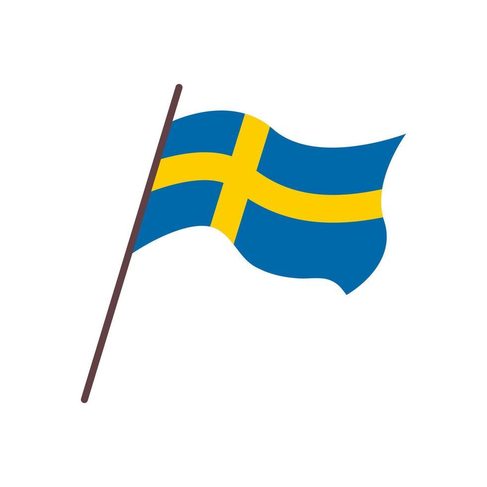 Waving flag of Sweden country. Isolated swedish blue flag with yellow cross on white background. Vector flat illustration