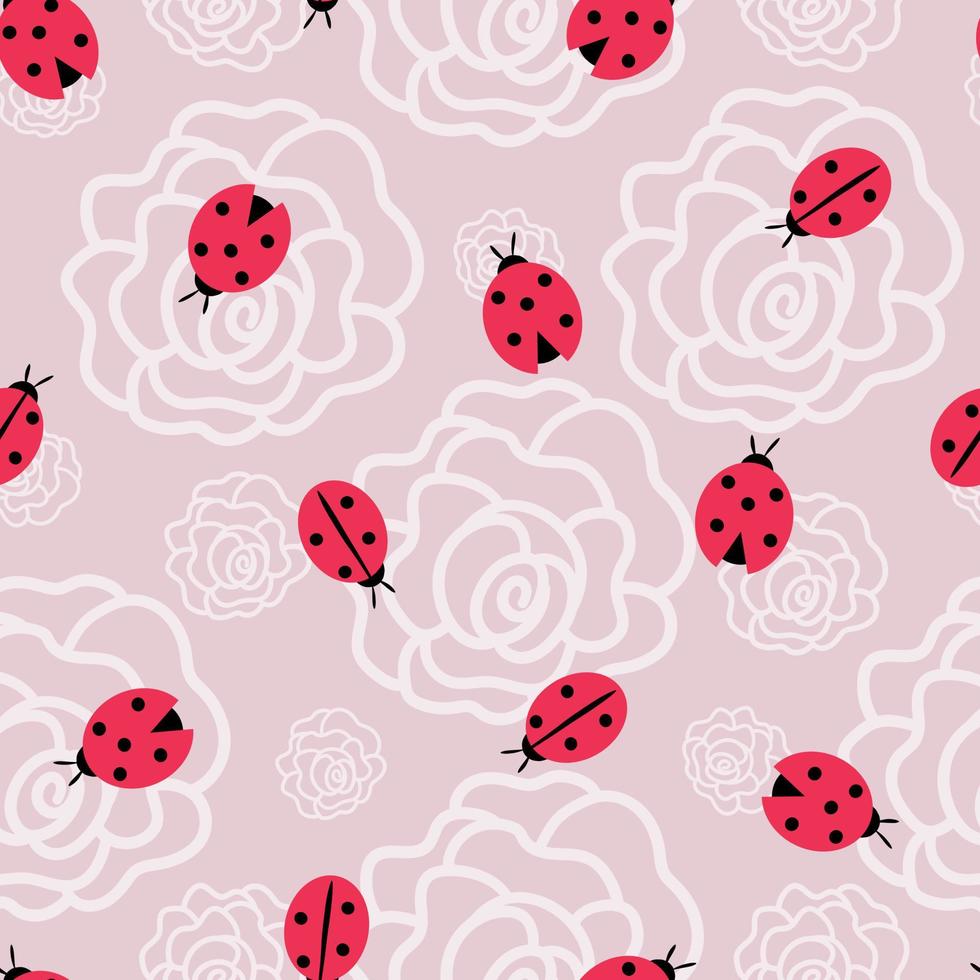 The ladybug and flowers seamless pattern vector