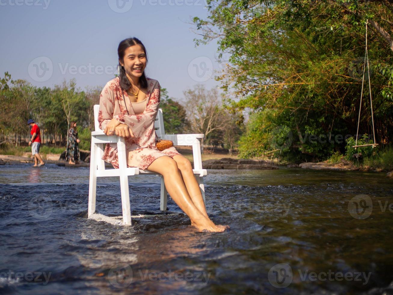 Woman and river photo