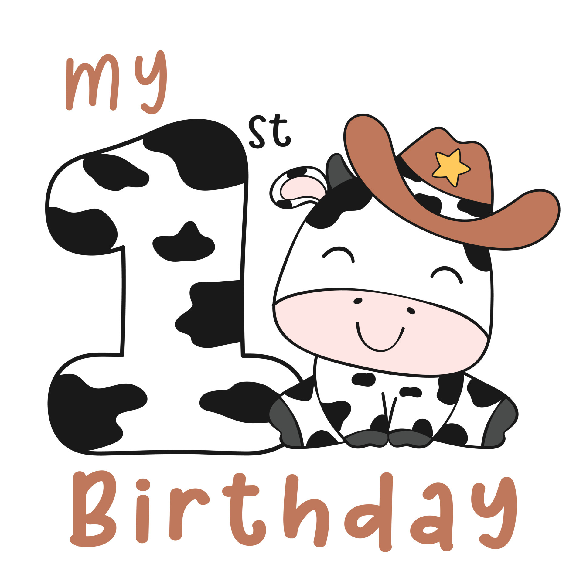 first birthday greeting card baby cow boy sitting with number one birthday animal farm clipart for t shirt printable 6994186 vector art at vecteezy