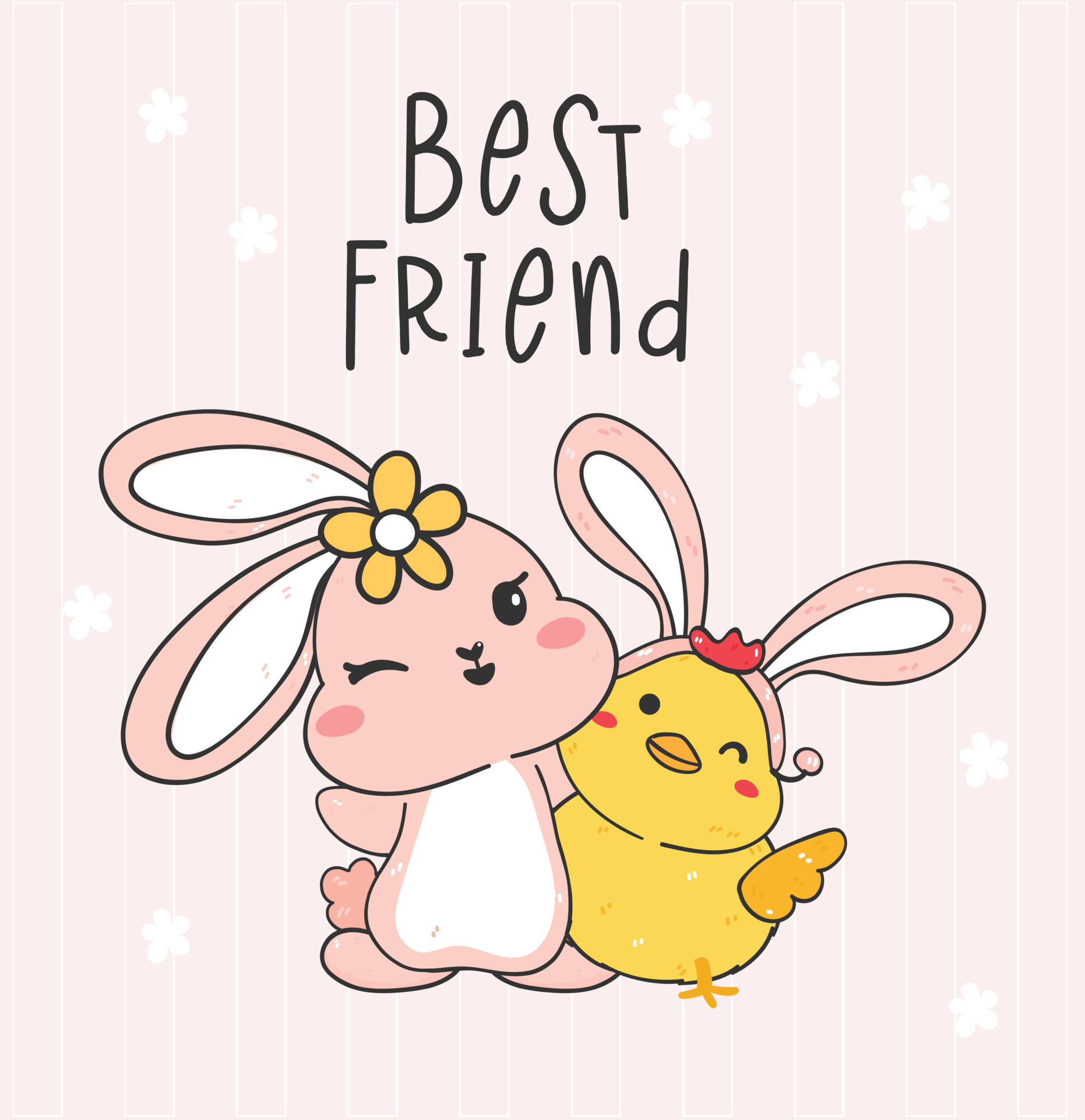 Happy Easter greeting card, best friend bunny and chick cartoon drawing  illustration vector 6994193 Vector Art at Vecteezy