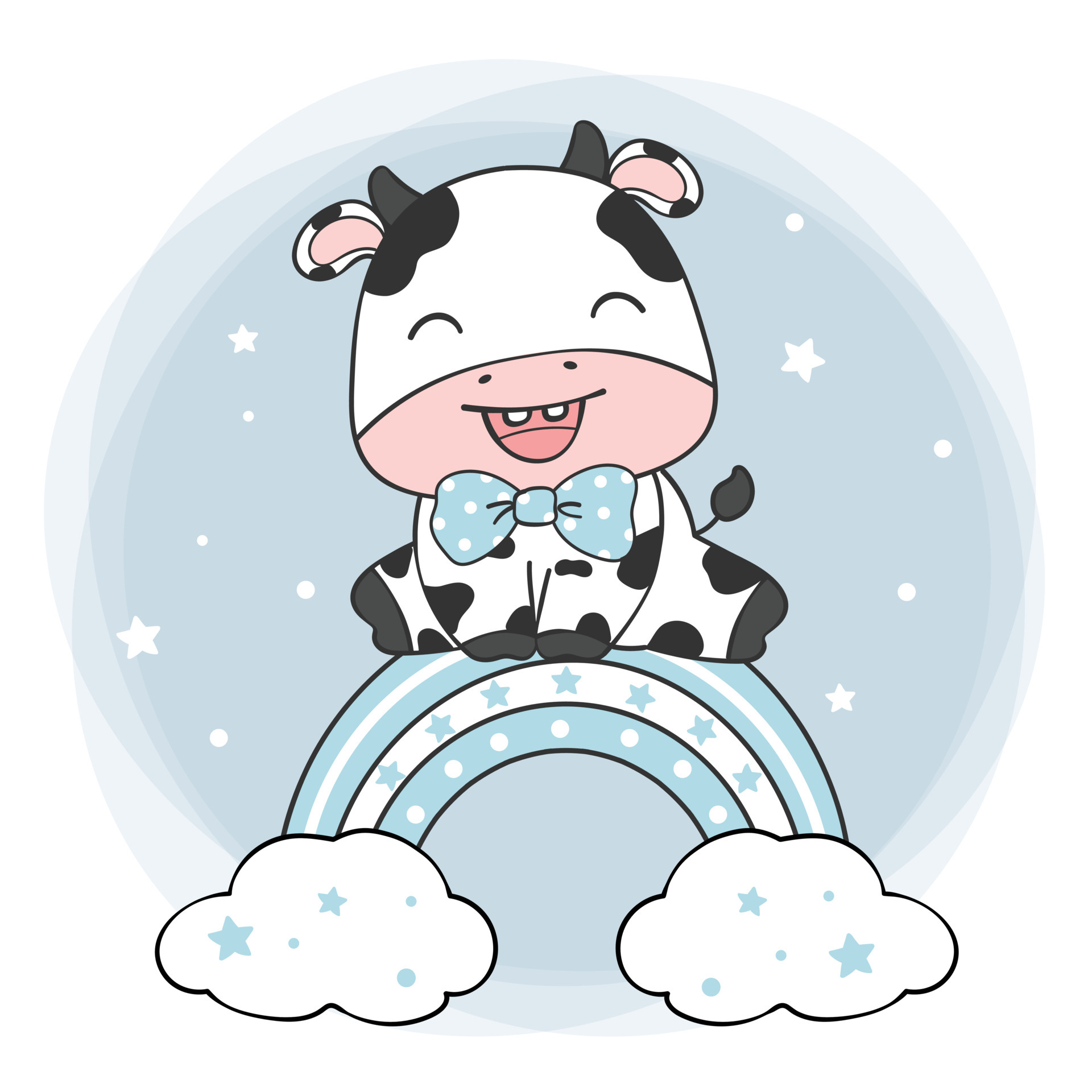 cute animal baby shower birthday greeting card, baby cow boy sitting on  blue rainbow, nursery kid cartoon animal farm clipart for t shirt printable  6994195 Vector Art at Vecteezy
