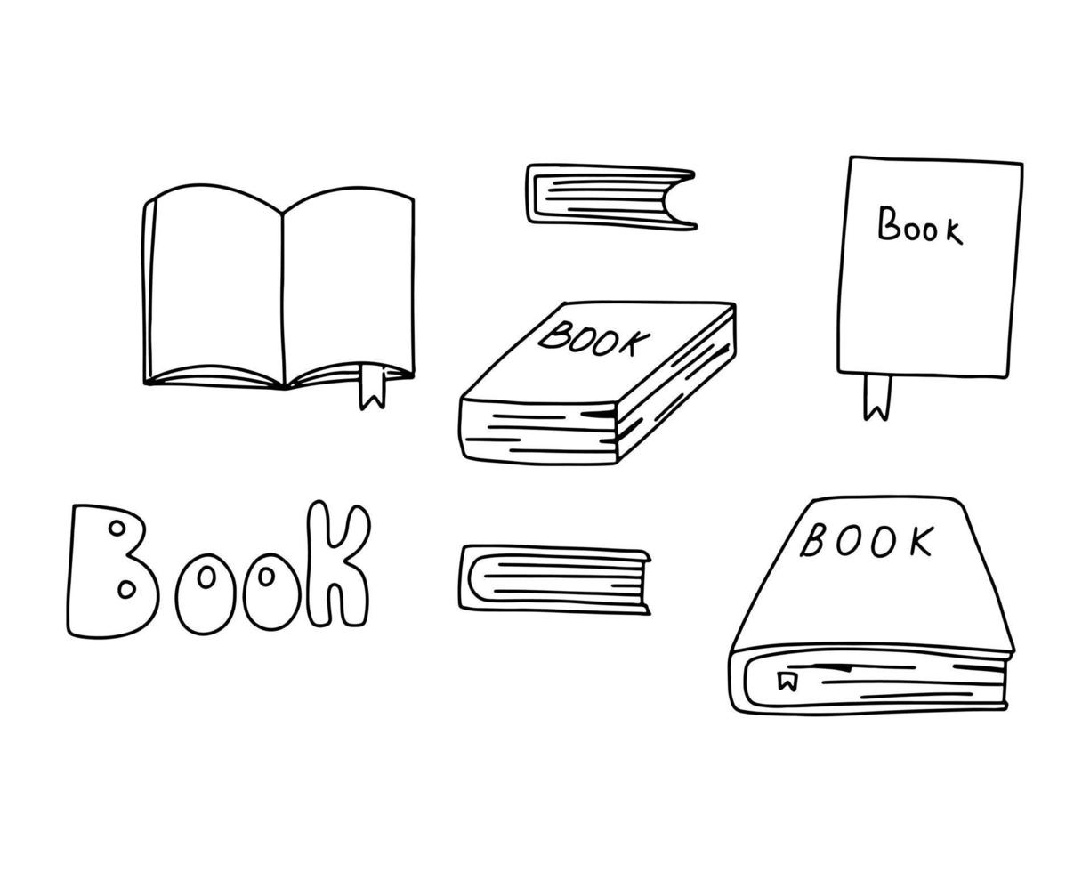 Vector set of books. Books drawn with an outline