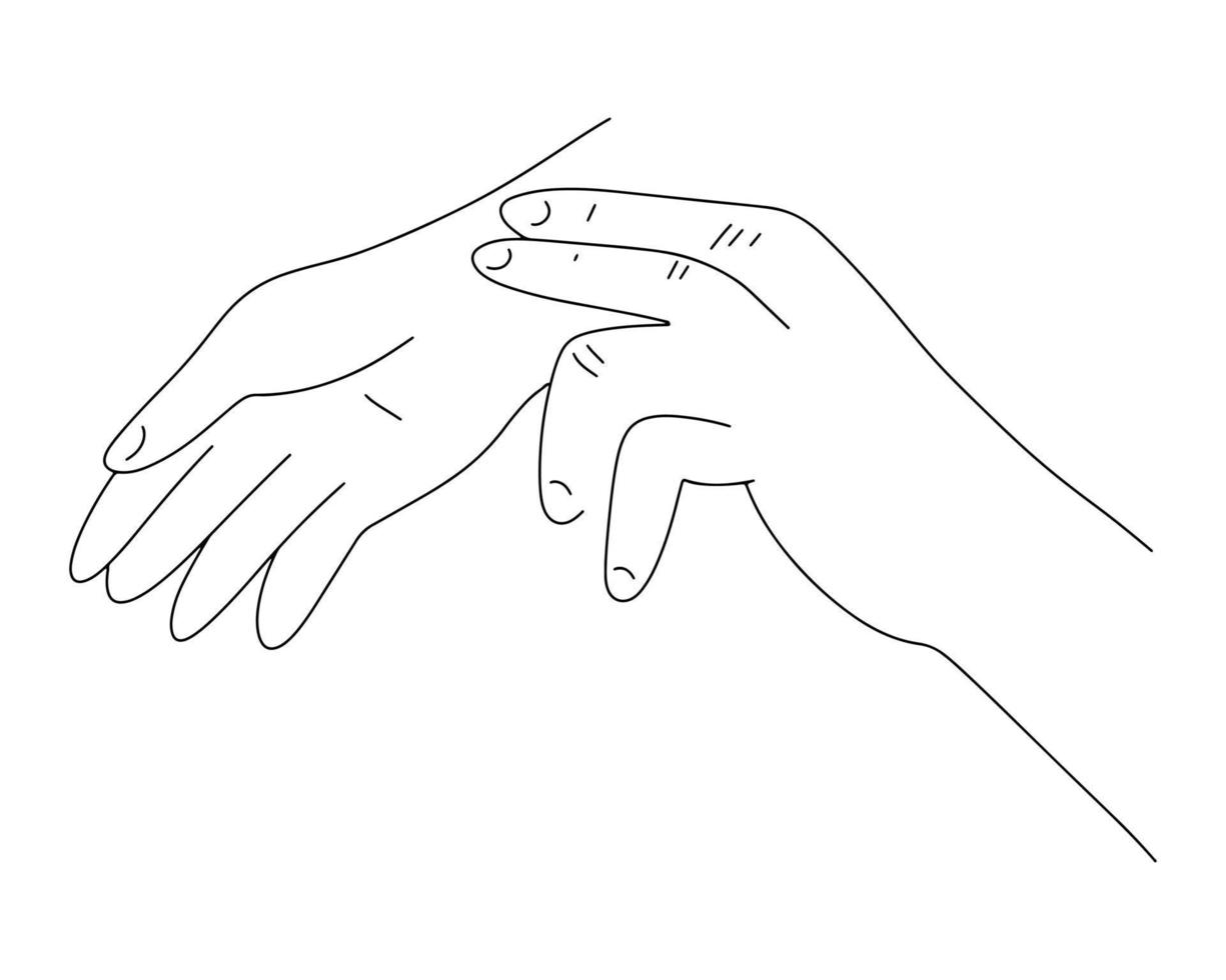 Pulse measurement. The hand measures the pulse. Outline drawing vector