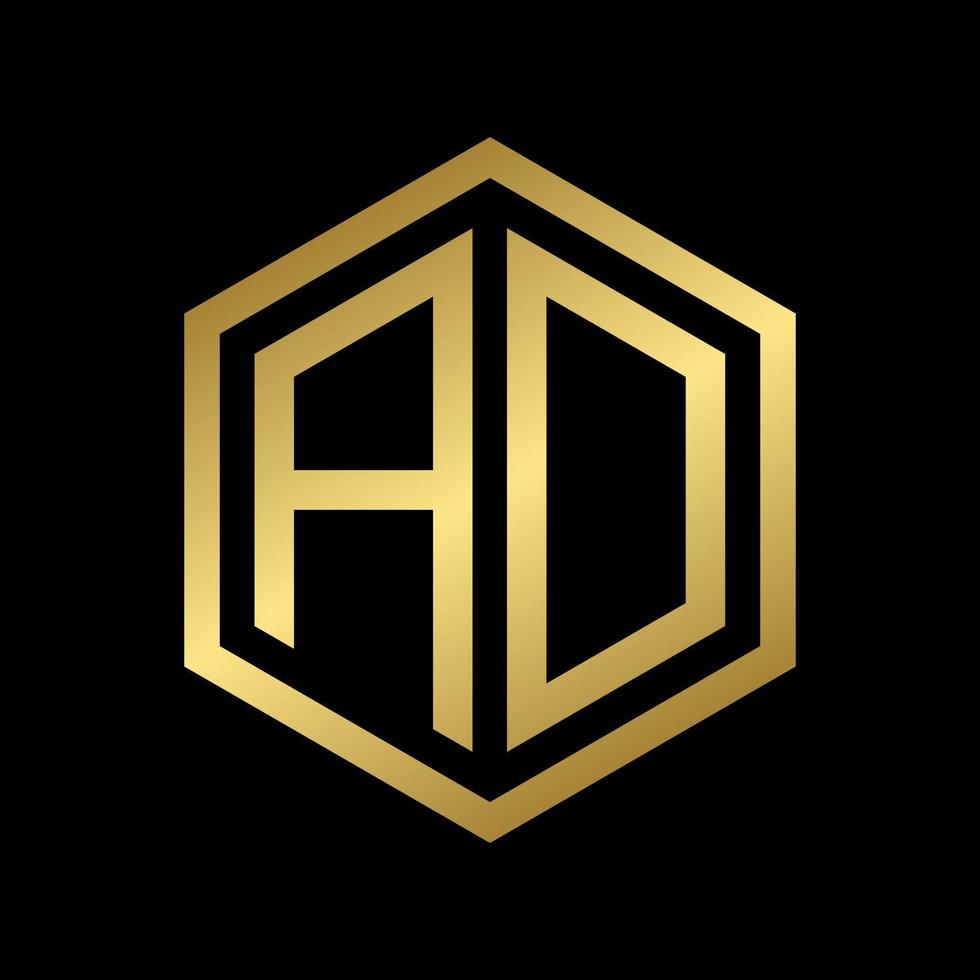 golden initial letter AD hexagon logo design vector