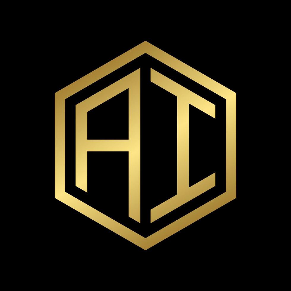 golden initial letter AI hexagon logo design vector