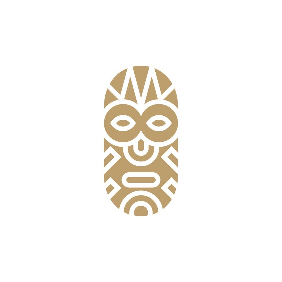 Tiki Golden Wooden Mask Logo Design Vector